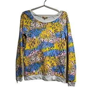 L’atiste Size M Tye Die Animal Print Sweater With Spiked Shoulders Slouchy